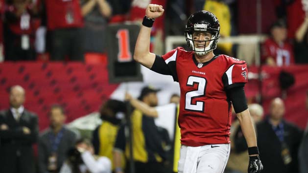 Jan 22, 2017; Atlanta, GA, USA; Atlanta Falcons quarterback Matt Ryan (2) reacts after a touchdown during the fourth quarter in the 2017 NFC Championship Game at the Georgia Dome. Mandatory Credit: Jason Getz-USA TODAY Sports