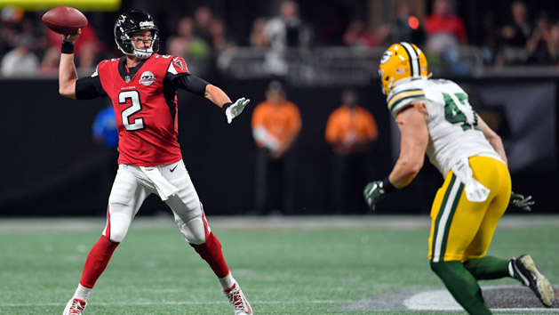 Sep 17, 2017; Atlanta, GA, USA; Atlanta Falcons quarterback Matt Ryan (2) passes over Green Bay Packers inside linebacker Jake Ryan (47) during the second quarter at Mercedes-Benz Stadium. Photo Credit: Dale Zanine-USA TODAY Sports