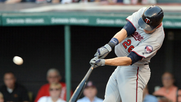 Aug 1, 2016; Cleveland, OH, USA; Minnesota Twins right fielder Max Kepler (26) hits his second home run of the game during the third inning against the Cleveland Indians at Progressive Field. Photo Credit: Ken Blaze-USA TODAY Sports