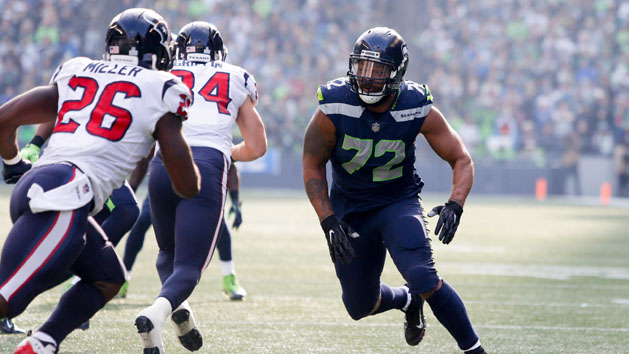 Oct 29, 2017; Seattle, WA, USA; Seattle Seahawks defensive end Michael Bennett (72) rushes the passer against the Houston Texans during the second quarter at CenturyLink Field. Photo Credit: Joe Nicholson-USA TODAY Sports