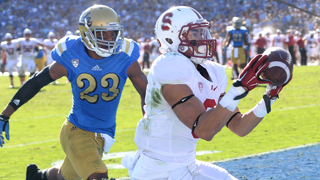 Michael Rector (3) hauls in a TD pass against UCLA last year. His absence will be felt. (Jayne Kamin-Oncea-USA TODAY Sports)