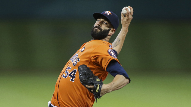 Sep 18, 2015; Houston, TX, USA; Houston Astros starting pitcher Mike Fiers (54) delivers a pitch during the first inning against the Oakland Athletics at Minute Maid Park. Mandatory Credit: Troy Taormina-USA TODAY Sports