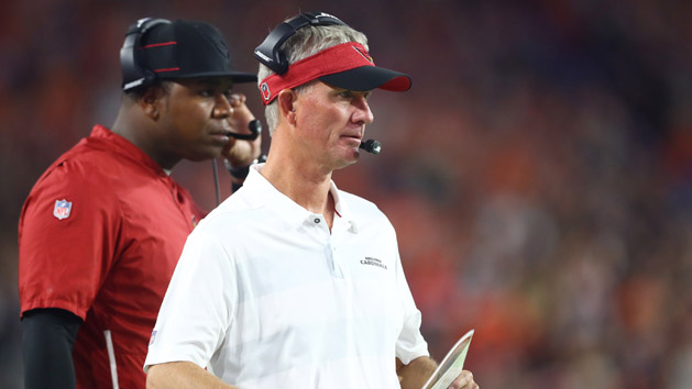 Oct 18, 2018; Glendale, AZ, USA; Arizona Cardinals offensive coordinator Mike McCoy against the Denver Broncos at State Farm Stadium. Photo Credit: Mark J. Rebilas-USA TODAY Sports