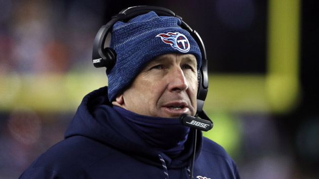 Jan 13, 2018; Foxborough, MA, USA; Tennessee Titans head coach Mike Mularkey reacts during the second quarter against the New England Patriots in the AFC Divisional playoff game at Gillette Stadium. Photo Credit: Winslow Townson-USA TODAY Sports