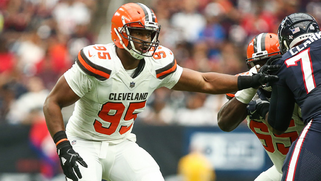Oct 15, 2017; Houston, TX, USA; Cleveland Browns defensive end Myles Garrett (95) defends during a game against the Houston Texans at NRG Stadium. Photo Credit: Troy Taormina-USA TODAY Sports