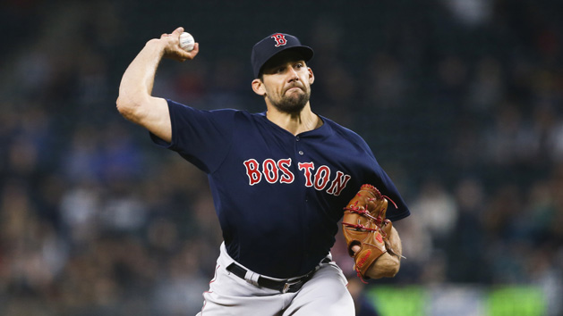 Mar 29, 2019; Seattle, WA, USA; Boston Red Sox starting pitcher Nathan Eovaldi (17) throws against the Seattle Mariners during the fourth inning at T-Mobile Park. Photo Credit: Joe Nicholson-USA TODAY Sports