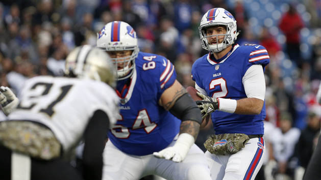 Nov 12, 2017; Orchard Park, NY, USA; Buffalo Bills quarterback Nathan Peterman (2) looks to throw a pass during the second half against the New Orleans Saints at New Era Field. Photo Credit: Timothy T. Ludwig-USA TODAY Sports