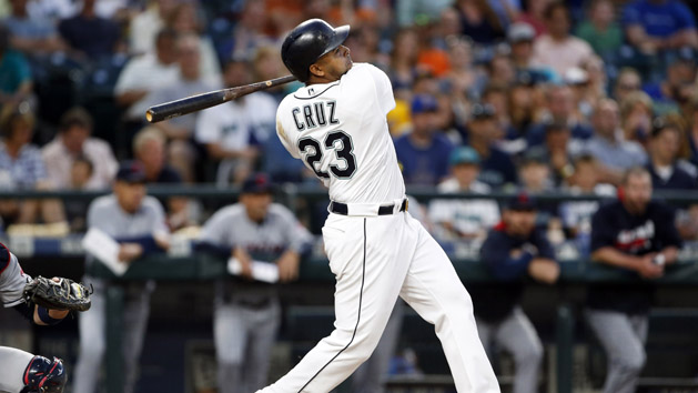 Nelson Cruz (23) goes deep against the Indians. Photo Credit: Joe Nicholson-USA TODAY Sports