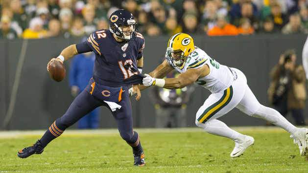 Oct 20, 2016; Green Bay, WI, USA; Green Bay Packers linebacker Nick Perry (53) sacks Chicago Bears quarterback Matt Barkley (12) during the third quarter at Lambeau Field. Green Bay won 26-10. Photo Credit: Jeff Hanisch-USA TODAY Sports