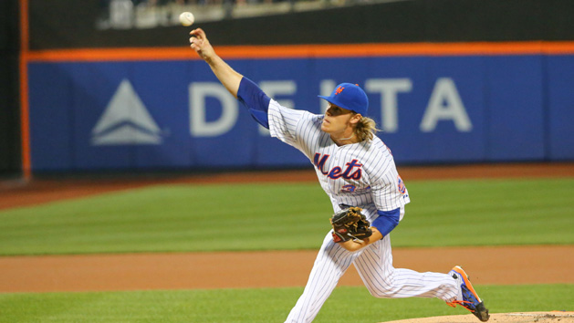 Noah Syndergaard (34) pitches during the first inning against the Washington Nationals at Citi Field. Photo Credit: Anthony Gruppuso-USA TODAY Sports