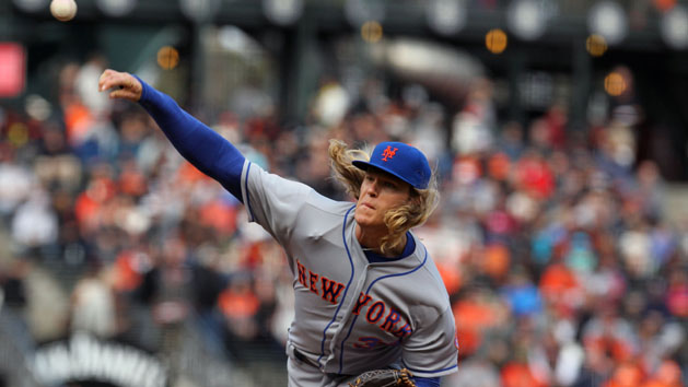 Aug 21, 2016; San Francisco, CA, USA; New York Mets starting pitcher Noah Syndergaard (34) throws to the San Francisco Giants in the first inning of their MLB baseball game at AT&T Park. Photo Credit: Lance Iversen-USA TODAY Sports