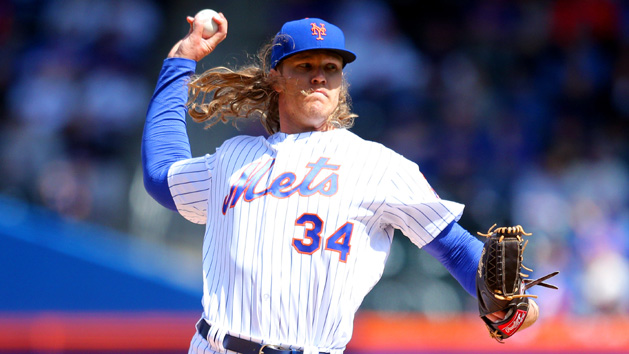 Apr 3, 2017; New York City, NY, USA; New York Mets starting pitcher Noah Syndergaard (34) pitches against the Atlanta Braves during the first inning at Citi Field. Photo Credit: Brad Penner-USA TODAY Sports