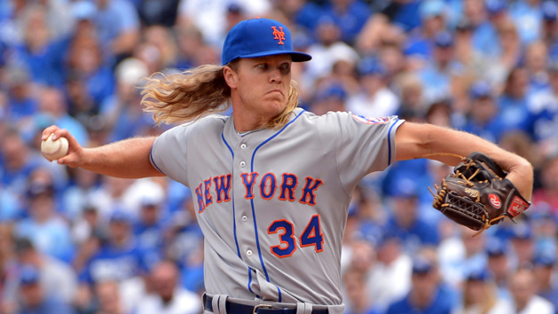 Apr 5, 2016; Kansas City, MO, USA; New York Mets starting pitcher Noah Syndergaard (34) delivers a pitch in the first inning against the Kansas City Royals at Kauffman Stadium. Photo Credit: Denny Medley-USA TODAY Sports