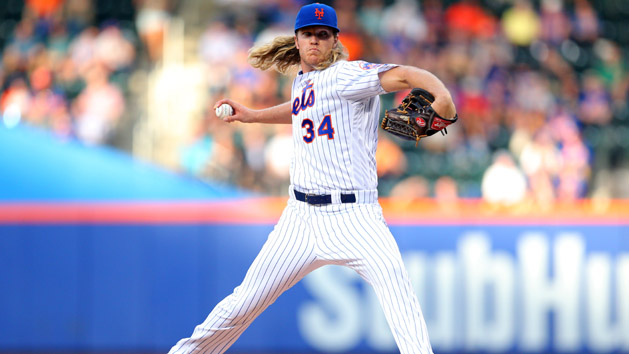 Jun 15, 2016; New York City, NY, USA; New York Mets starting pitcher Noah Syndergaard (34) pitches against the Pittsburgh Pirates during the first inning at Citi Field. Photo Credit: Brad Penner-USA TODAY Sports