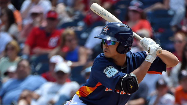 Mar 25, 2017; West Palm Beach, FL, USA; Houston Astros left fielder Norichika Aoki (3) bats against the Washington Nationals during a spring training game at The Ballpark of the Palm Beaches. Photo Credit: Jasen Vinlove-USA TODAY Sports