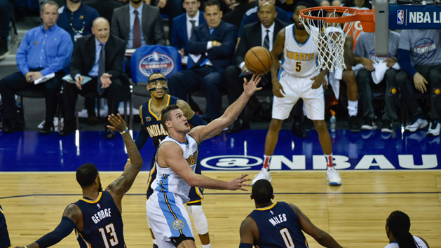 Jan 12, 2017; London, United Kingdom; Denver Nuggets forward Danilo Gallinari shoots against the Indiana Pacers in the second half during a NBA game at the O2 Arena. Photo Credit: Steve Flynn-USA TODAY Sports