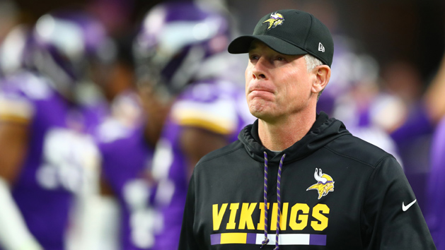 Jan 14, 2018; Minneapolis, MN, USA; Minnesota Vikings offensive coordinator Pat Shurmur against the New Orleans Saints at U.S. Bank Stadium. Photo Credit: Mark J. Rebilas-USA TODAY Sports