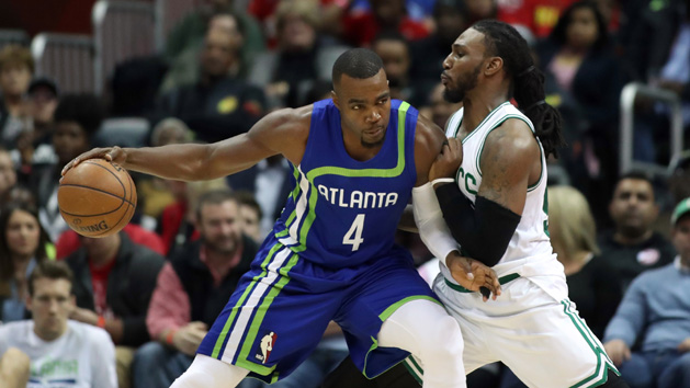 Apr 6, 2017; Atlanta, GA, USA; Atlanta Hawks forward Paul Millsap (4) makes a move against Boston Celtics forward Jae Crowder (99) in the third quarter of their game at Philips Arena. The Hawks won 123-116. Photo Credit: Jason Getz-USA TODAY Sports