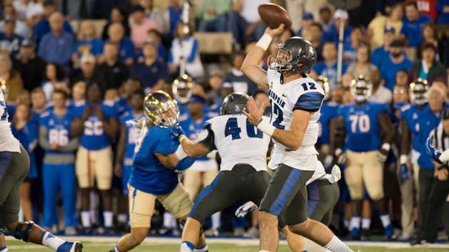 Oct 23, 2015; Tulsa, OK, USA; Memphis Tigers quarterback Paxton Lynch (12) throws the ball against the Tulsa Golden Hurricane during a game last year at Skelly Field at H.A. Chapman Stadium. Photo Credit: Rob Ferguson-USA TODAY Sports