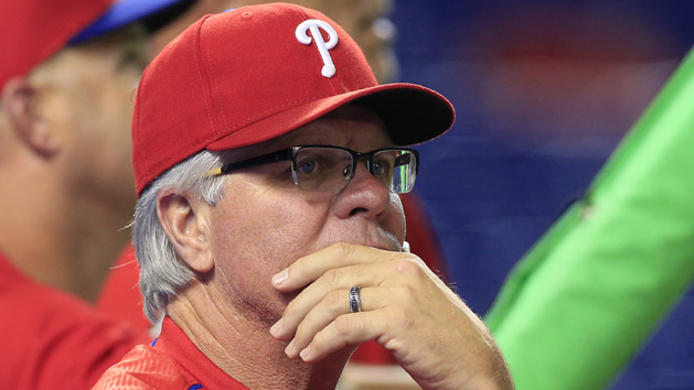 Sep 22, 2015; Miami, FL, USA; Philadelphia Phillies manager Pete Mackanin looks on prior to the game against the Miami Marlins at Marlins Park. Mandatory Credit: Robert Mayer-USA TODAY Sports