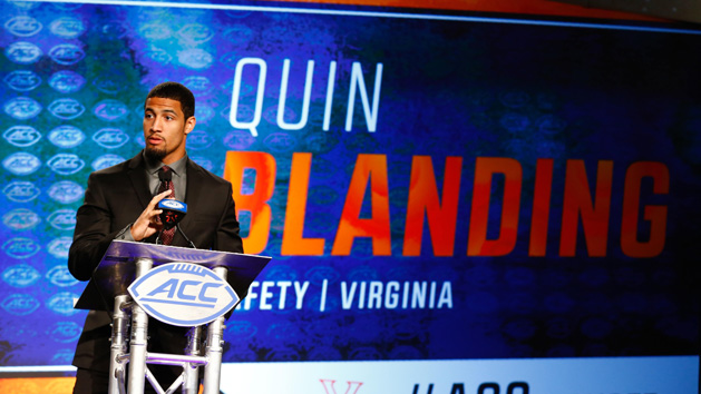 Jul 14, 2017; Charlotte, NC, USA; Virginia Cavaliers safety Quin Blanding speaks to the media during the ACC Kickoff at the Westin Charlotte. Photo Credit: Jeremy Brevard-USA TODAY Sports