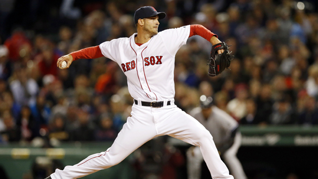 Apr 30, 2016; Boston, MA, USA; Boston Red Sox pitcher Rick Porcello (22) delivers a pitch during the fifth inning against the New York Yankees at Fenway Park. Mandatory Credit: Greg M. Cooper-USA TODAY Sports