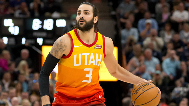 Apr 3, 2018; Salt Lake City, UT, USA; Utah Jazz guard Ricky Rubio (3) dribbles the ball during the second half against the Los Angeles Lakers at Vivint Smart Home Arena. Photo Credit: Russ Isabella-USA TODAY Sports