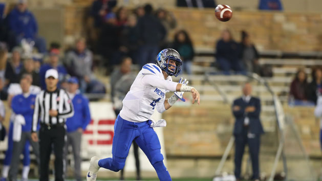 Nov 3, 2017; Tulsa, OK, USA; Memphis Tigers quarterback Riley Ferguson (4) throws the ball against the Tulsa Golden Hurricane during the second quarter at Chapman Stadium. Photo Credit: David D. Stacy-USA TODAY Sports