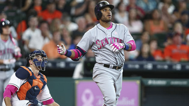 May 8, 2016; Houston, TX, USA; Seattle Mariners second baseman Robinson Cano (22) hits a home run during the fourth inning against the Houston Astros at Minute Maid Park. Mandatory Credit: Troy Taormina-USA TODAY Sports