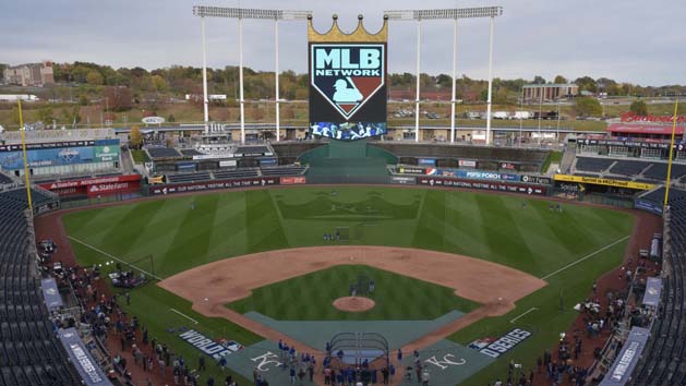 Oct 26, 2015; Kansas City, MO, USA; A general view of the stadium during the New York Mets workout the day before game one of the 2015 World Series against the Kansas City Royals at Kauffman Stadium. Mandatory Credit: Denny Medley-USA TODAY Sports