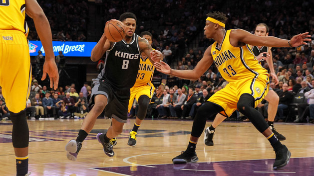 Jan 18, 2017; Sacramento, CA, USA; Sacramento Kings forward Rudy Gay (8) during the third quarter against the Indiana Pacers at Golden 1 Center. The Pacers defeated the Kings 106-100. Photo Credit: Sergio Estrada-USA TODAY Sports