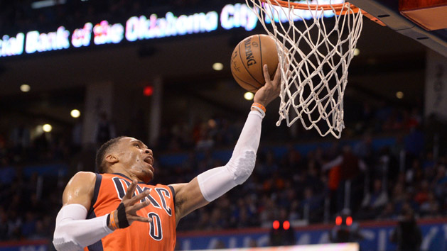 Apr 2, 2017; Oklahoma City, OK, USA; Oklahoma City Thunder guard Russell Westbrook (0) shoots the ball against the Charlotte Hornets during the fourth quarter at Chesapeake Energy Arena. Photo Credit: Mark D. Smith-USA TODAY Sports