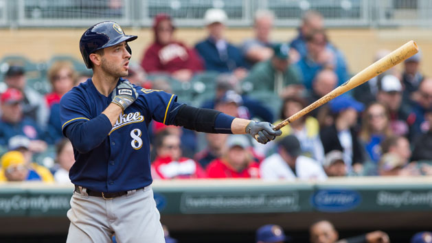 Apr 19, 2016; Minneapolis, MN, USA; Milwaukee Brewers outfielder Ryan Braun (8) at bat in the ninth inning against the Minnesota Twins at Target Field. The Milwaukee Brewers beat the Minnesota Twins 6-5. Mandatory Credit: Brad Rempel-USA TODAY Sports