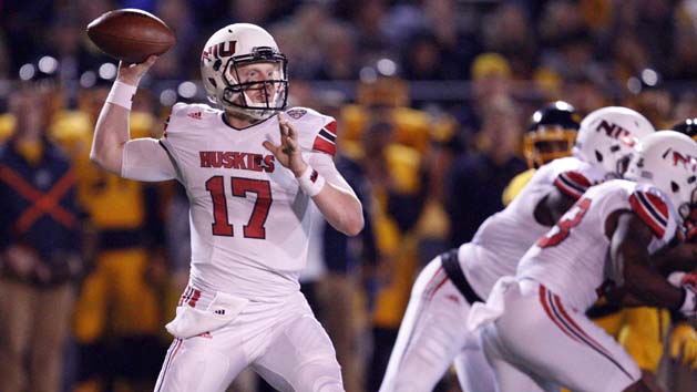 Nov 3, 2015; Toledo, OH, USA; Northern Illinois Huskies quarterback Ryan Graham (17) throws the ball during the fourth quarter against the Toledo Rockets at Glass Bowl. Huskies win 32-27. Mandatory Credit: Raj Mehta-USA TODAY Sports