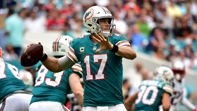 Jul 28, 2017; Davie, FL, USA; Miami Dolphins quarterback Ryan Tannehill (17) throws the ball during training camp at Baptist Health Training Facility at Nova Southeastern University. Photo Credit: Jasen Vinlove-USA TODAY Sports