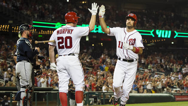 Mar 15, 2017; West Palm Beach, FL, USA; Washington Nationals first baseman Ryan Zimmerman (11) rounds third base to score on a triple by center fielder Michael Taylor (3, not pictured) against the Houston Astros during a spring training game at The Ballpark of the Palm Beaches. Photo Credit: Jasen Vinlove-USA TODAY Sports