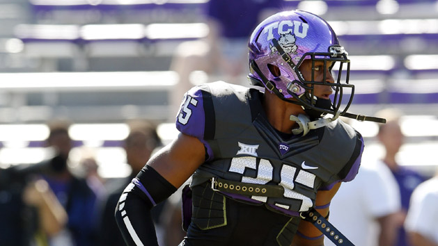 Oct 25, 2014; Fort Worth, TX, USA; TCU Horned Frogs linebacker Sammy Douglas (35) before the game against the Texas Tech Red Raiders at Amon G. Carter Stadium. Mandatory Credit: Kevin Jairaj-USA TODAY Sports