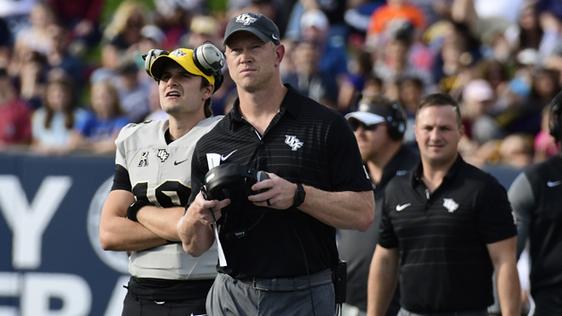 Oct 21, 2017; Annapolis, MD, USA; UCF Knights head coach Scott Frost looks onto the field during the second quarter against the Navy Midshipmen at Navy-Marine Corps Memorial Stadium. Photo Credit: Tommy Gilligan-USA TODAY Sports