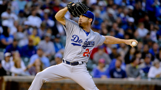 May 31, 2016; Chicago, IL, USA; Los Angeles Dodgers starting pitcher Scott Kazmir (29) delivers in the first inning against the Chicago Cubs at Wrigley Field. Mandatory Credit: Matt Marton-USA TODAY Sports