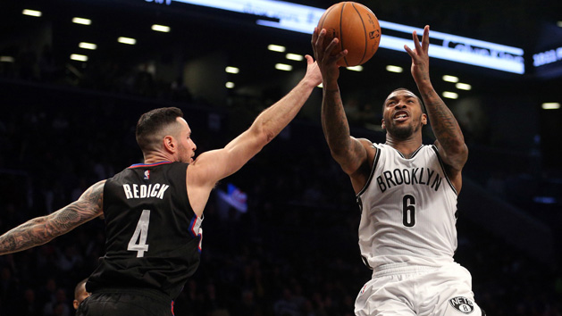 Nov 29, 2016; Brooklyn, NY, USA; Brooklyn Nets shooting guard Sean Kilpatrick (6) drives against Los Angeles Clippers shooting guard J.J. Redick (4) during the first overtime quarter at Barclays Center. Photo Credit: Brad Penner-USA TODAY Sports