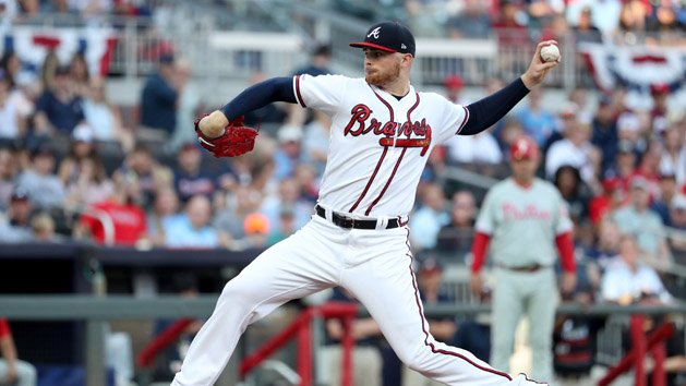 Jun 15, 2019; Atlanta, GA, USA; Atlanta Braves starting pitcher Sean Newcomb (15) delivers a pitch to Philadelphia Phillies batter in the first inning at SunTrust Park. Photo Credit: Jason Getz-USA TODAY Sports