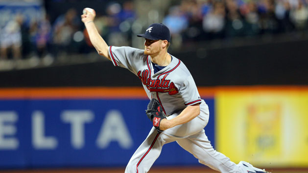 Sep 21, 2015; New York City, NY, USA; Atlanta Braves starting pitcher Shelby Miller (17) pitches against the New York Mets during the second inning at Citi Field. Mandatory Credit: Brad Penner-USA TODAY Sports