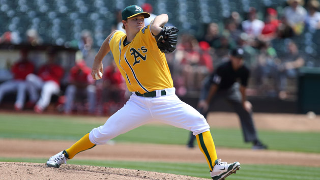 Sep 2, 2015; Oakland, CA, USA; Oakland Athletics starting pitcher Sonny Gray (54) pitches the ball against the Los Angeles Angels during the fourth inning at O.co Coliseum. Mandatory Credit: Kelley L Cox-USA TODAY Sports