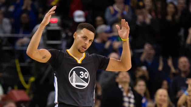 Dec 3, 2016; Oakland, CA, USA; Golden State Warriors guard Stephen Curry (30) celebrates after a three point basket against the Phoenix Suns during the third quarter at Oracle Arena. The Golden State Warriors defeated the Phoenix Suns 138-109. Photo Credit: Kelley L Cox-USA TODAY Sports