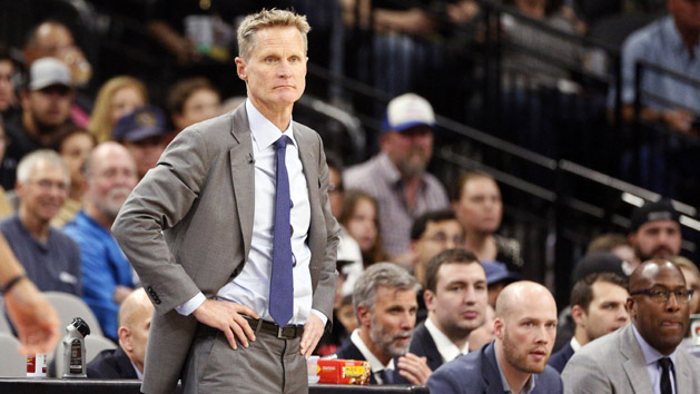 Mar 11, 2017; San Antonio, TX, USA; Golden State Warriors head coach Steve Kerr watches from the sidelines during the first half against the San Antonio Spurs at AT&T Center. Photo Credit: Soobum Im-USA TODAY Sports