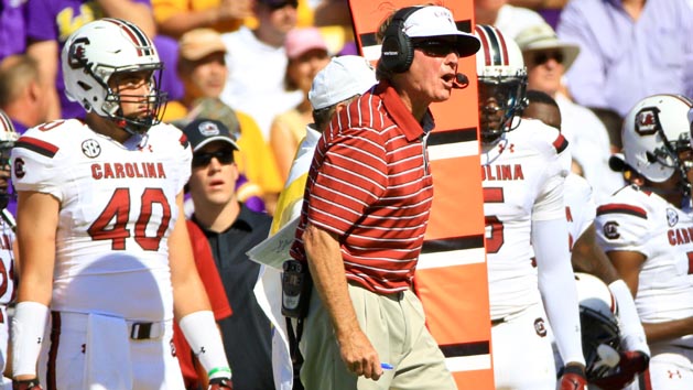 Oct 10, 2015; Baton Rouge, LA, USA; South Carolina Gamecocks head coach Steve Spurrier against the LSU Tigers during the first quarter of a game at Tiger Stadium. Mandatory Credit: Derick E. Hingle-USA TODAY Sports