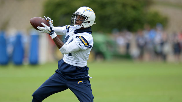 Jun 14, 2016; San Diego, CA, USA; San Diego Chargers wide receiver Stevie Johnson catches a pass during minicamp at Charger Park. Photo Credit: Jake Roth-USA TODAY Sports