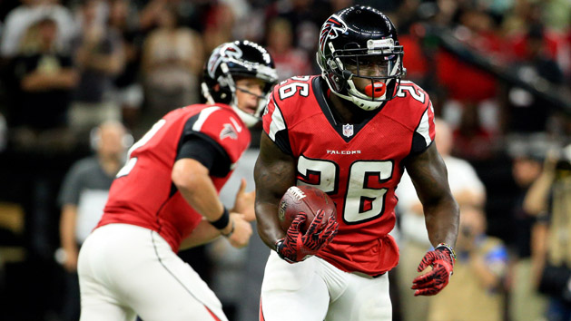 Sep 26, 2016; New Orleans, LA, USA; Atlanta Falcons running back Tevin Coleman (26) runs against the New Orleans Saints during the first quarter of a game at the Mercedes-Benz Superdome. Photo Credit: Derick E. Hingle-USA TODAY Sports