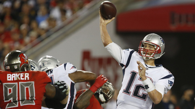 Jan 22, 2017; Foxborough, MA, USA; New England Patriots quarterback Tom Brady (12) and Patriots wide receiver Chris Hogan (15) celebrate after connecting on a touchdown pass against the Pittsburgh Steelers in the 2017 AFC Championship Game at Gillette Stadium. Photo Credit: Geoff Burke-USA TODAY Sports