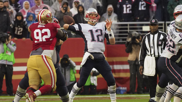 Nov 20, 2016; Santa Clara, CA, USA; New England Patriots quarterback Tom Brady (12) throws the ball against the San Francisco 49ers during the fourth quarter at Levi's Stadium. The New England Patriots defeated the San Francisco 49ers 30-17. Photo Credit: Kelley L Cox-USA TODAY Sports